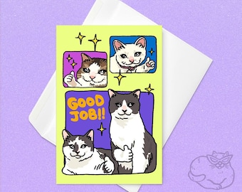 Tarjeta de meme "Buen trabajo, gato triste, pulgares arriba": tarjeta de meme de gato divertido, tarjeta de felicitaciones de meme de gato, tarjeta de meme de gato triste, tarjeta de felicitaciones de compañero de trabajo de gato