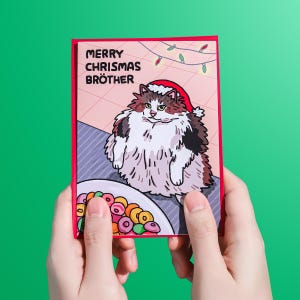 Merry Christmas Brother Loops chonky cat - fette Katze Schleifen Bruder kann ich Geburtstage haben, lustige Weihnachtskatze meme Karte, Brother darf ich Katzenkarte haben