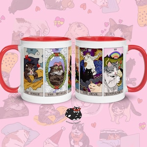 Die ursprüngliche Tarot-Katzen-Meme-Kaffeetasse, Katzenmama-Kaffeetasse, witchy Tasse, traurige Katzenmem-Kaffeetasse, Tarot-Kaffeetasse, Tarot-Katzenkaffeetasse