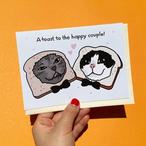 Toast à la carte de mariage drôle de chat de couple, fiançailles drôles de chat gai, carte mignonne de marié de mariée d'amour queer, carte de mariage de lgbt de chat