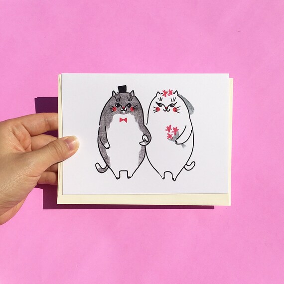 Cat Wedding Funny Cats Fat Cat Card Tuxedo Cat Bride Cat Etsy