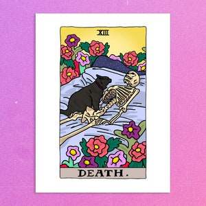 Death Cursed Cat Meme Tarot Art Print Poster, gatto urlo scheletro tarocchi gatto poster, gatto strega gatto diavolo tarocchi stampa d'arte, gatto maledetto meme poster