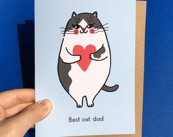 Best cat dad heart – Cat dad birthday, Fat calico cat holding heart, Cat dad anniversary card, Cat valentines Ping Hatta Studio