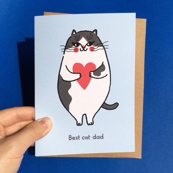 Best cat dad heart – Cat dad birthday, Fat calico cat holding heart, Cat dad anniversary card, Cat valentines Ping Hatta Studio