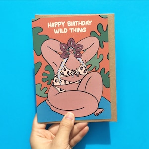 Alles Gute zum Geburtstag Wild Thing Jungle Lady Leopard Karte, Geburtstagswünsche, hellbraun großes Mädchen Geburtstag, feministische minimalistische Grußkarte, body positiv