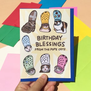 Birthday blessing From the Pope cat meme, croc cat meme, funny birthday cat card, sad cat meme, meme birthday card, blessed birthday cat