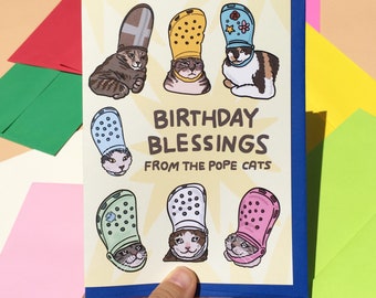 Birthday blessing From the Pope cat meme, croc cat meme, funny birthday cat card, sad cat meme, meme birthday card, blessed birthday cat