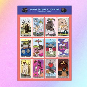 Feuille d'autocollants Tarot Cat Meme Minor Arcana # 1 – sticker meme chat chonky, meme chat qui pleure, sticker chat maudit, sticker chat meme chat qui pleure