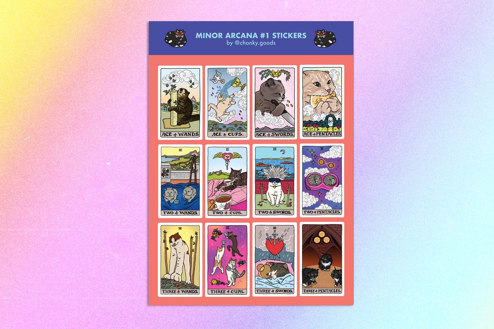 Tarot Cat Meme Sticker sheet Minor Arcana #1 – chonky cat meme sticker, crying cat meme, cursed cat sticker, crying cat meme cat sticker