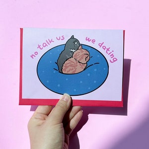 No hablemos de citas: chico pequeño, tarjeta de gato uwu, tarjeta de gato introvertido, tarjeta divertida de aniversario de gato, tarjeta divertida de relación, lindo gato de citas