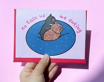 No hablemos de citas: chico pequeño, tarjeta de gato uwu, tarjeta de gato introvertido, tarjeta divertida de aniversario de gato, tarjeta divertida de relación, lindo gato de citas