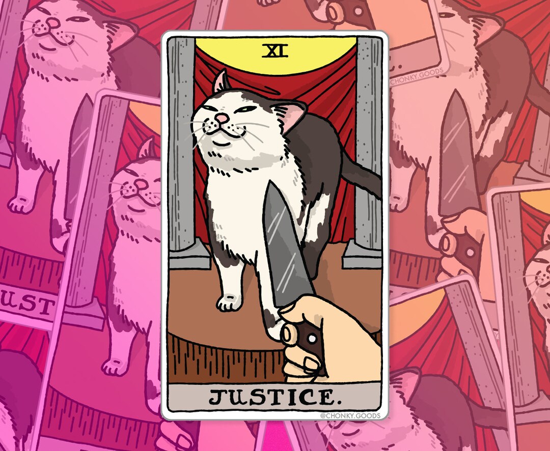 Tarot Cat Justice Knife Cat Meme Sticker Cat Meme Sticker, Sad Cat Meme