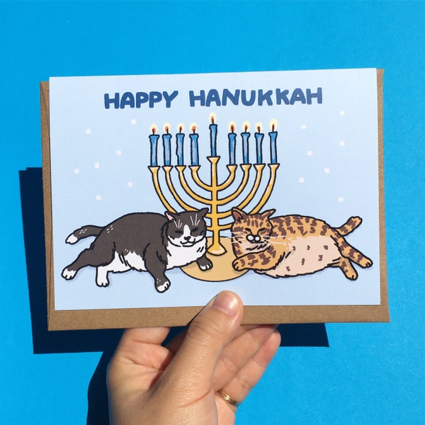 Happy Hanukkah chonky cats, happy funny Hanukkah cat card, cat meme holidays card, Hanukkah meme cat card, funny cat holidays card