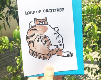 Pain de gratitude carte de chat gras - carte de chat gras drôle, carte ronde de chat, chat gras de tabby, chat gras remerciant le refroidissement, pain de chat, carte pour l’amant de chat