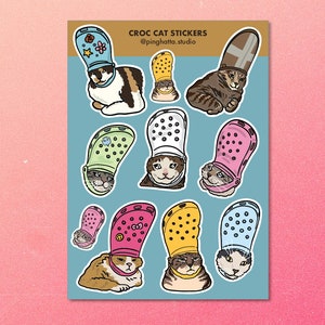 Croc Cat Meme Sticker sheet – sad cat sticker, pope cat meme sticker, crying cat meme, wizard cat funny sticker, crying cat meme cat sticker