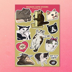Hoja de pegatinas de memes de gatos dramáticos: pegatinas de gatos tristes, pegatinas de memes divertidos, pegatinas de memes de gatos llorando, pegatinas divertidas de memes de gatos malditos, pegatinas de memes de gatos llorones