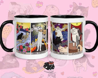 The Original Tarot Cat Meme Coffee Mug Witchy Halloween Edition, black witchy cat mug, cat meme coffee mug, tarot coffee mug, tarot cat mug