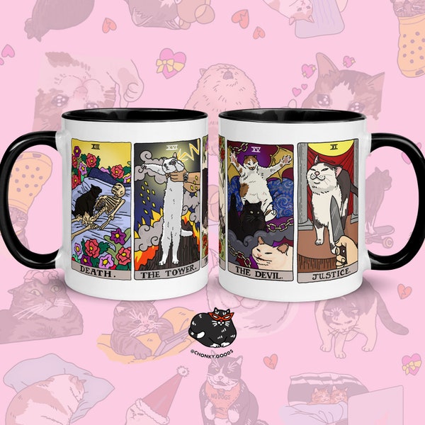 The Original Tarot Cat Meme Coffee Mug Witchy Halloween Edition, black witchy cat mug, cat meme coffee mug, tarot coffee mug, tarot cat mug