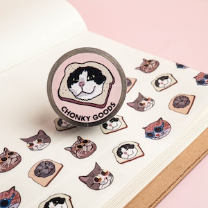 Bread Cat meme clear tape – masking sticker tape cat diary, cat clear tape decor, cat cute mail supply, cursed cat sticker