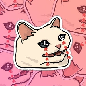 Crying hearts Cat Meme Die cut Sticker – Cat Meme Sticker, cat water bottle stickers, cat meme laptop stickers, cat meme vinyl stickers