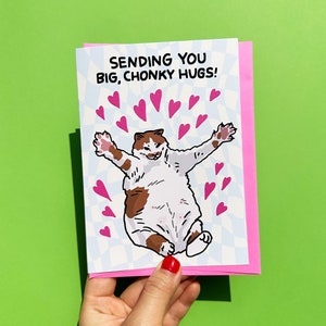 Te envío grandes y fornidos abrazos, divertida tarjeta con meme de gato: gato gritando, tarjeta de abrazo de gato, divertida tarjeta de aniversario de gato, tarjeta con meme de gato llorando