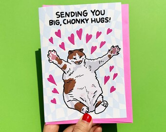 Te envío grandes abrazos fornidos, divertida tarjeta de meme de gato: gato gritando, tarjeta de abrazo de gato, divertida tarjeta de aniversario de gato, tarjeta de meme de gato llorando