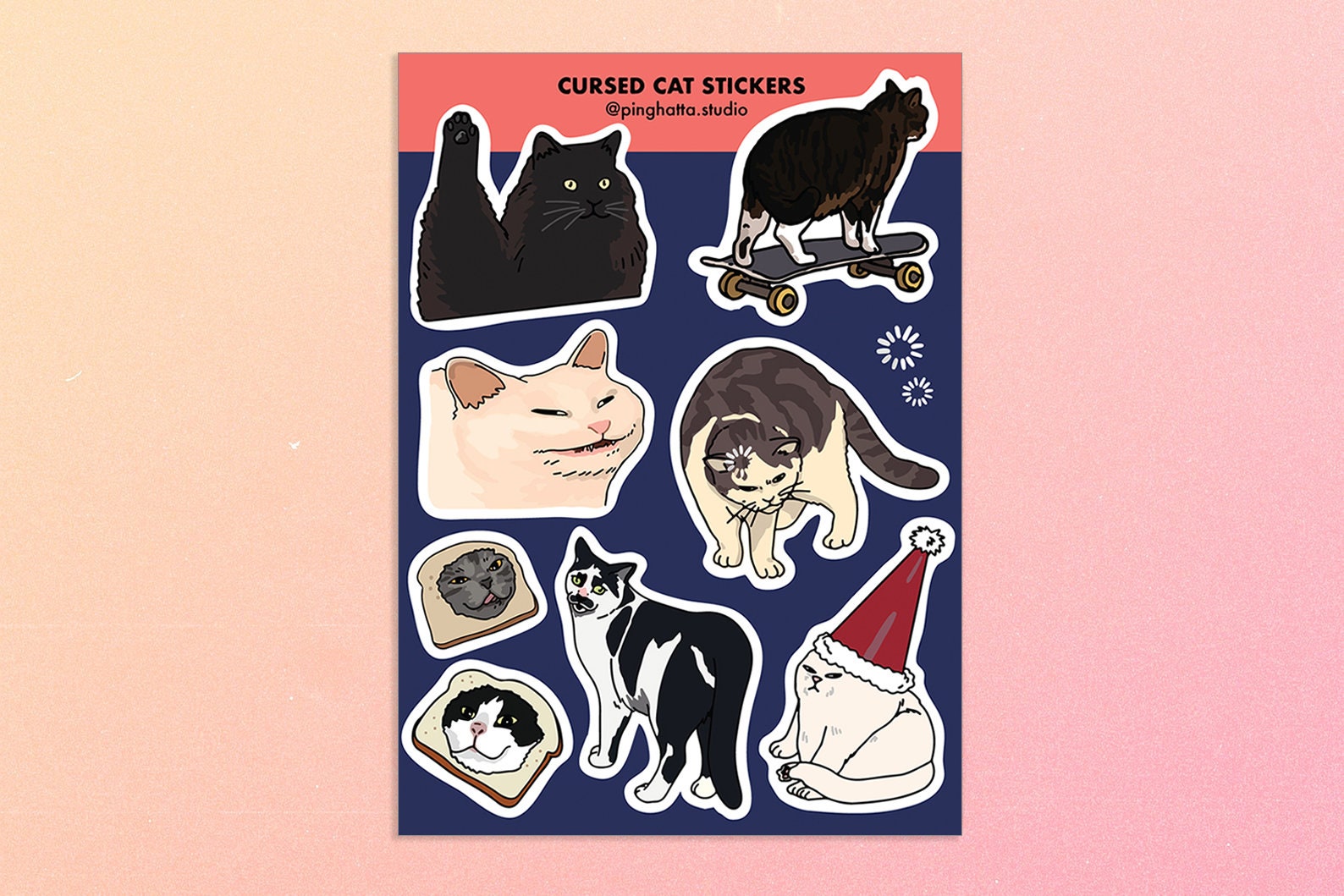 Pop Cat Sticker Sheet Cute Cat Meme Funny Stationery Eco 