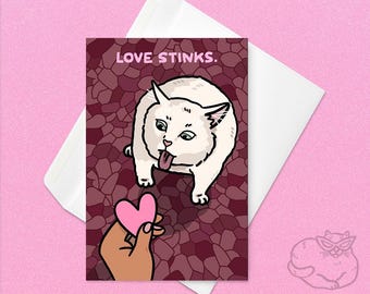 Meme gracioso de vómito de gato "El amor apesta" - tarjeta de meme de gato anti San Valentín, tarjeta de vómito de gato, tarjeta de meme de vómito de gato, tarjeta de "El amor apesta", tarjeta de gato para romper una relación