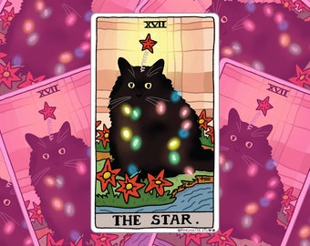 Tarot Cat The Star cat meme Sticker – Cat Meme Sticker, sad cat meme, cat water bottle stickers, meme laptop stickers, tarot star sticker