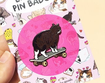 The Original skateboard cat bye meme Enamel Pin – Cat Meme pin, sad cat meme enamel pin, cat croc pin, funny cat skate meme enamel pin