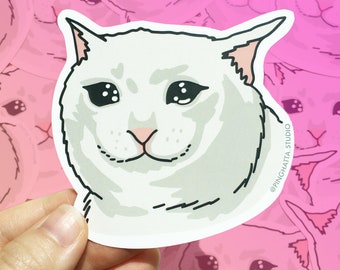 Sad Cat meme Sticker – Cat Meme Sticker, sad cat meme, cat water bottle stickers, cat meme laptop stickers, cat meme vinyl stickers