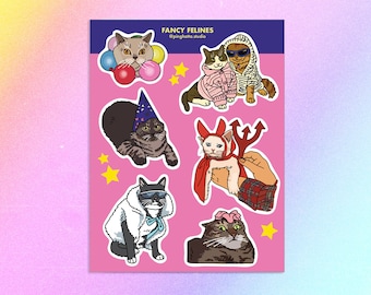 Fancy Party Cat Meme Sticker sheet – Party Cat Stickers for Laptop & Journal, Cute Meme Cat Vinyl Decals, funny internet meme cat stickers