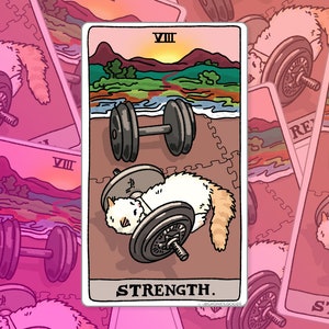 Tarot Cat Strength Little Michael Levantamiento de pesas Cat meme Pegatina - Cat Meme Sticker, meme de gato triste, tarot de gato pegatinas de botellas de agua grandes