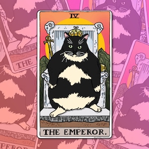 Tarot Cat The Emperor Chonky Fat Cat meme Sticker – oh lawd big fat cat fat cat water stickers, cat laptop stickers, tarot emperor cat