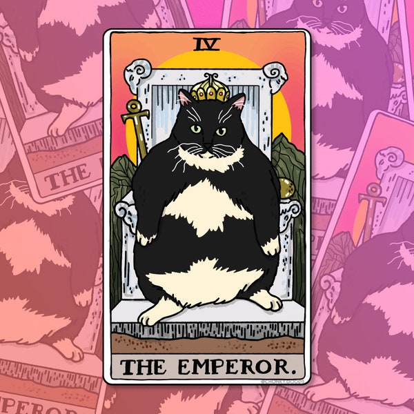 Tarot Cat The Emperor Chonky Fat Cat meme Sticker – oh lawd big fat cat fat cat water stickers, cat laptop stickers, tarot emperor cat
