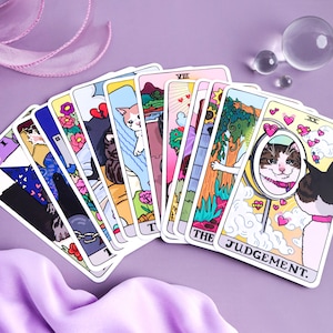 The Original Cat Meme Tarot Deck 22 Major Arcana witziges Katzen Tarot Deck, witziges Pinkes Tarot Deck, verfluchte Katze Bild 1