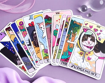 SHIPS 15 APR – The Original Cat Meme Tarot Deck 22 Major Arcana - cat meme tarot, funny cat tarot deck, cat kawaii funny pink tarot deck