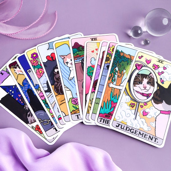 Original Cat Meme Tarot Deck 22 Major Arcana - cat meme tarot, funny cat witchy indie tarot deck, tiktok cat funny witch gift, funny tarot