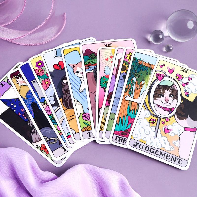 The Original Cat Meme Tarot Deck 22 Major Arcana - cat meme tarot, funny witchy cat tarot deck, tiktok cat meme tarot, witchy tarot card