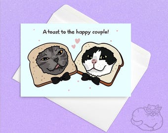 Brindis por la feliz pareja: tarjeta de boda con un gato divertido, tarjeta de compromiso con un gato gay, linda tarjeta de novios queer, tarjeta de boda con un gato LGBT