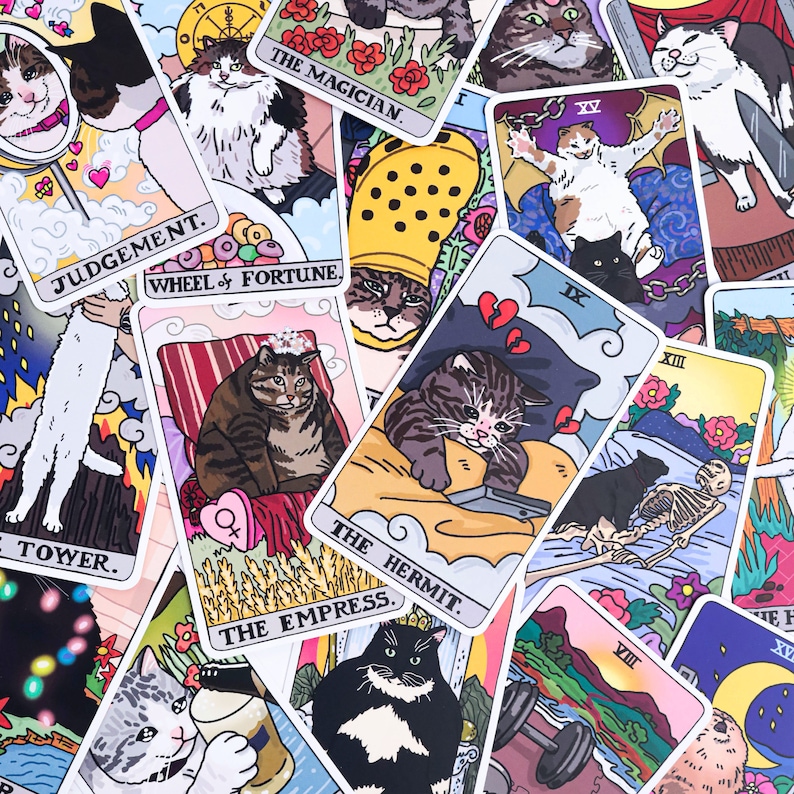 The Original Cat Meme Tarot Deck 22 Major Arcana cat meme tarot, funny cat tarot deck, cat kawaii uwu funny pink tarot deck, cursed cat image 2