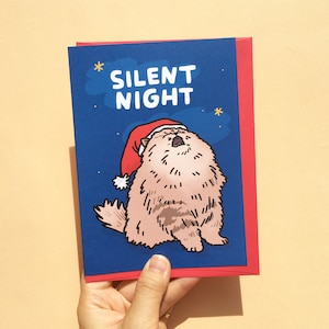 Stille Nacht weinende Katze meme, lustige Katze meme Karte, lustige Katzenweihnachtskarte, traurige Katze meme Weihnachtskarte, gesegnete Weihnachten lustig