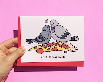 Love at first sight New York City pigeons, new york pigeons, new york couple card, pigeon pizza new york city, pigeon pet lover card