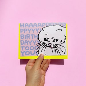 Happy birthday scream funny Cat card, funny birthday crying cat card, sad cat meme card, meme birthday card, blessed birthday cat