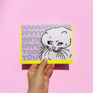 Happy birthday scream funny Cat card, funny birthday crying cat card, sad cat meme card, meme birthday card, blessed birthday cat