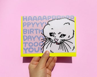 Happy birthday scream funny Cat card, funny birthday crying cat card, sad cat meme card, meme birthday card, blessed birthday cat