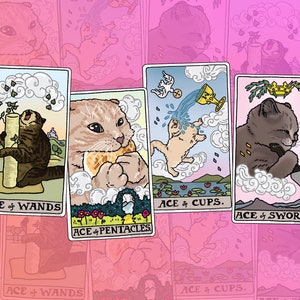 Tarot Cat As de Bastos Oros Copas Espadas meme Pegatina - tarot gato meme pegatina, divertida pegatina de tarot, as espadas cuchillo gato, gato gritando