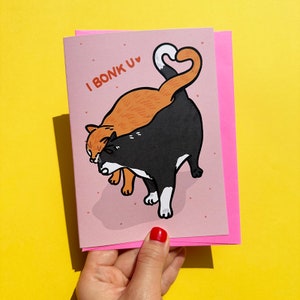 Tarjeta de meme de gato divertida Te golpeo con la cabeza: Amor de gato grueso, Siesta de gato juntos, Tarjeta de aniversario de gato divertida, Tarjeta de meme llorando de gato