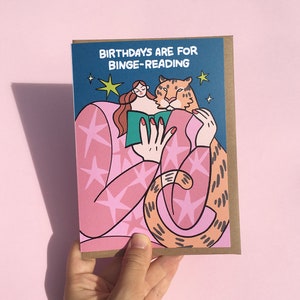 Birthdays Are For Binge Reading, Entspannender Sommer Geburtstagskarte, Geburtstagswünsche, Buch Nerd Geburtstag Minimalist Grußkarte, Tiger Geburtstag