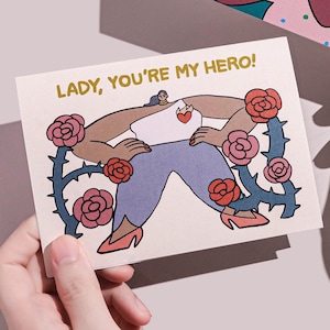 Lady You're My Hero, moderne minimale feministische Karte, süß danke Mutter Held Karte, Freundin Held Freundschaft Unterstützung Positivität Mädchen Karte